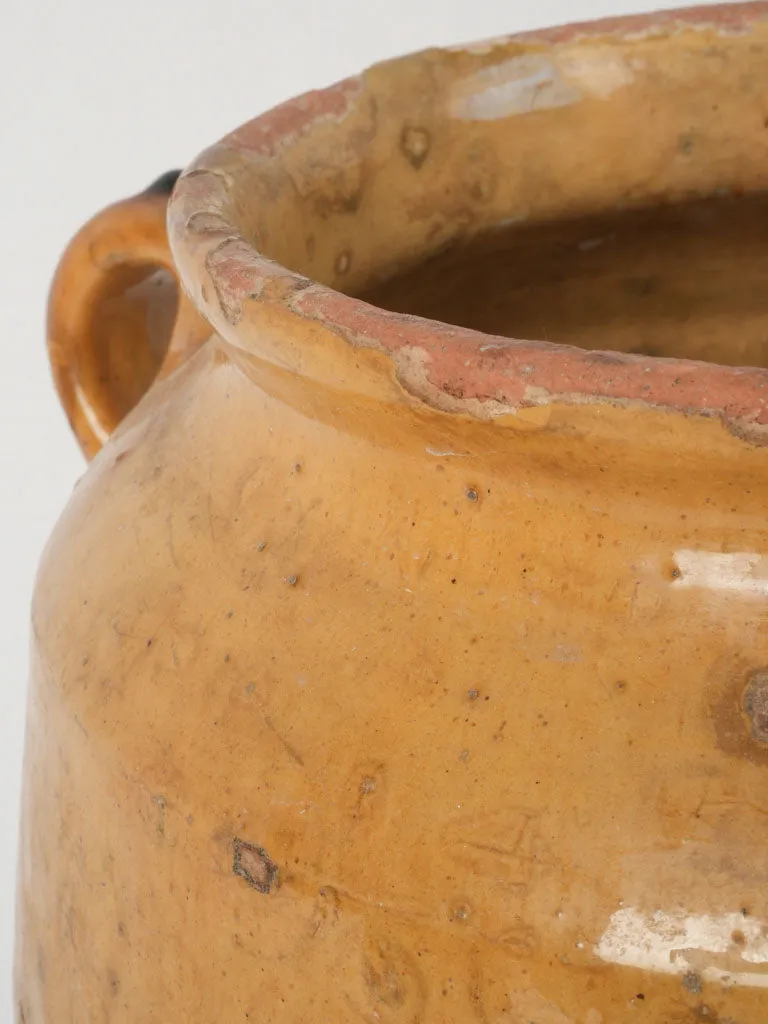 19th-century yellow French confit pot w/ handles 11"