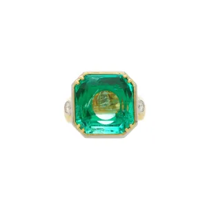 22.18 Carat Colombian Emerald Bezel 18K Gold Vintage Ring