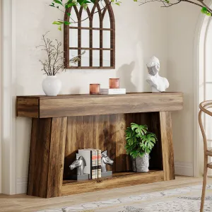 63" Console Table, Farmhouse 2-Tier Sofa Table Entryway Table with Storage