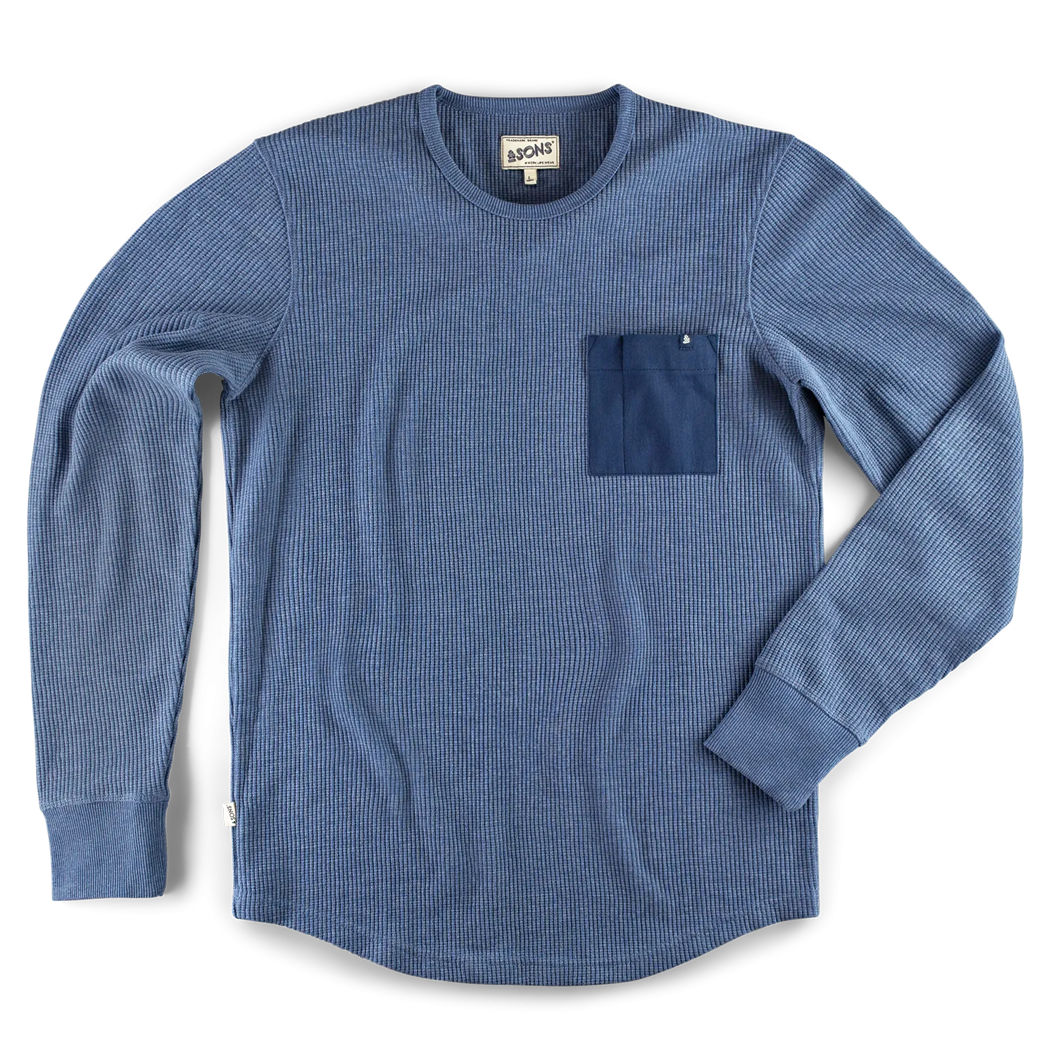 &SONS Glen Pocket Waffle Crew Sky Blue Marl