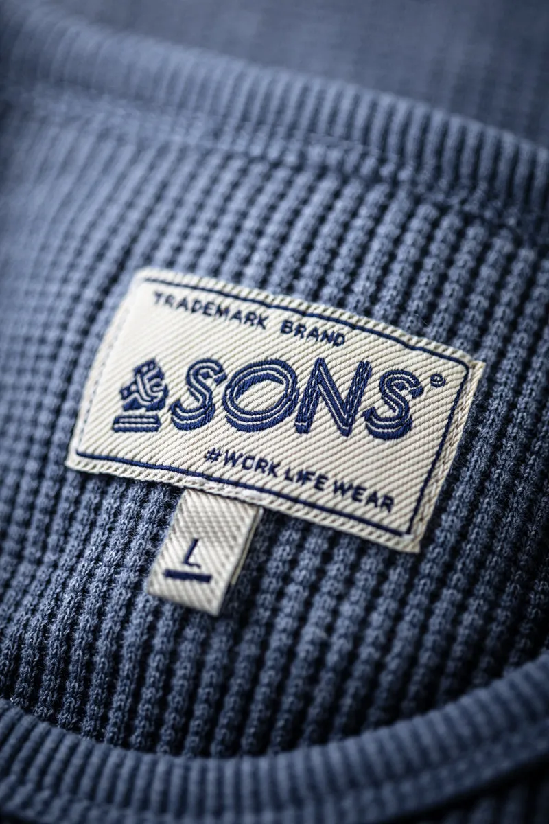 &SONS Glen Pocket Waffle Crew Sky Blue Marl