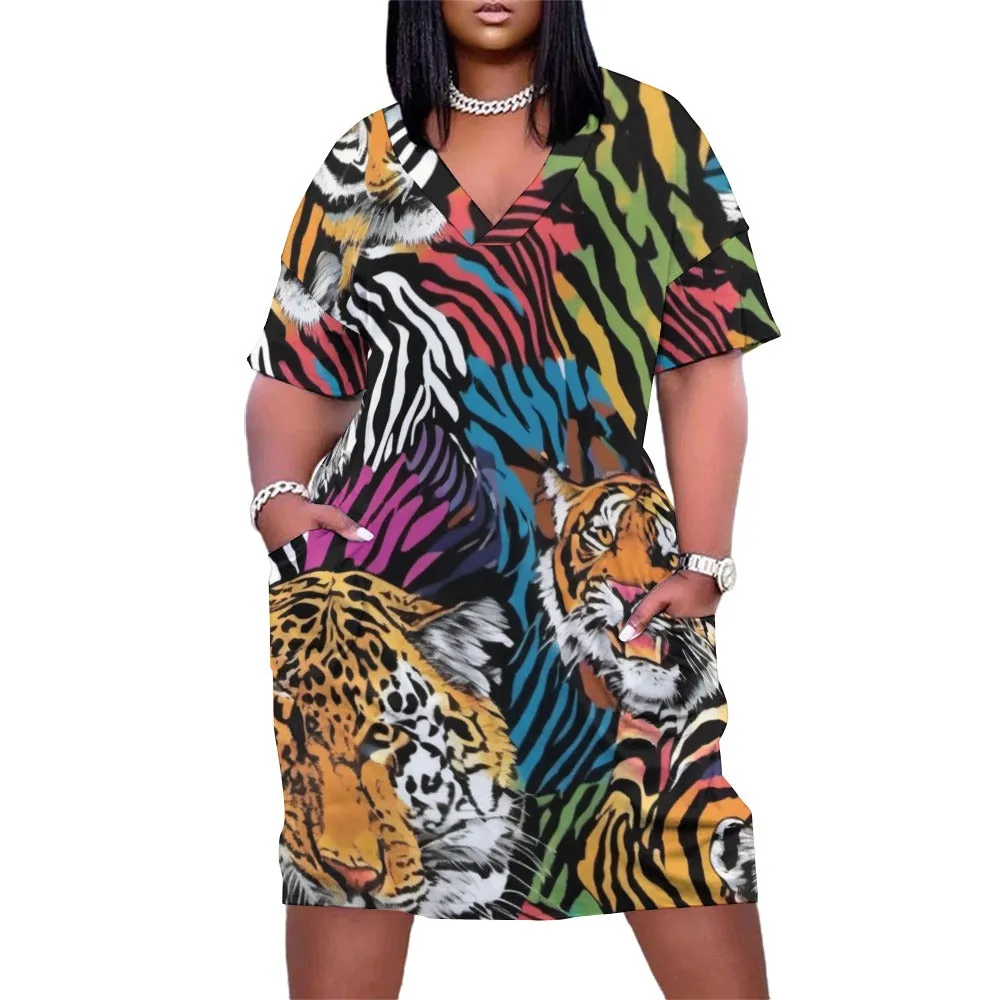 Animal Wild Face Loose Pocket Dress