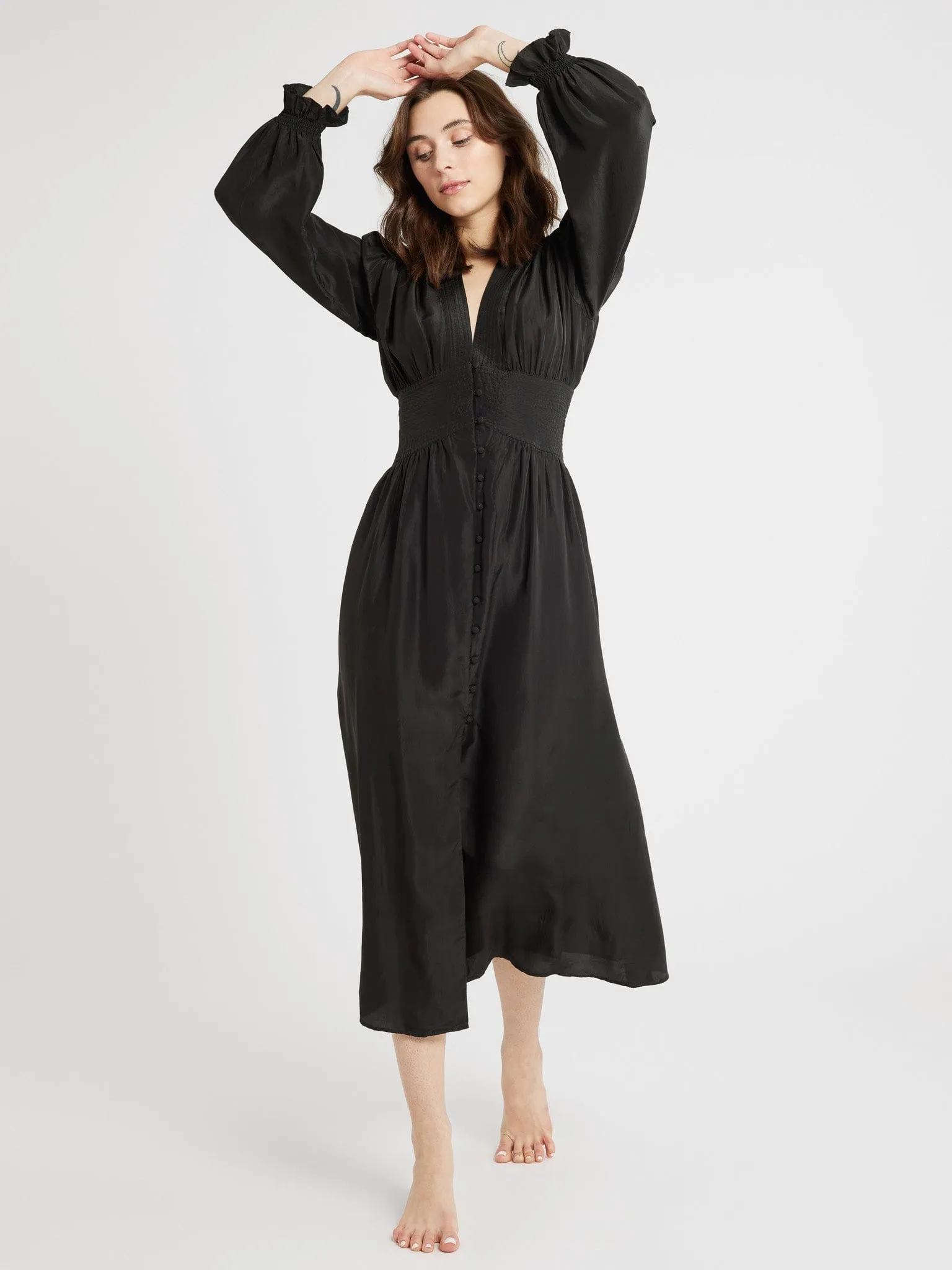 Anya Dress in Black Washed Silk