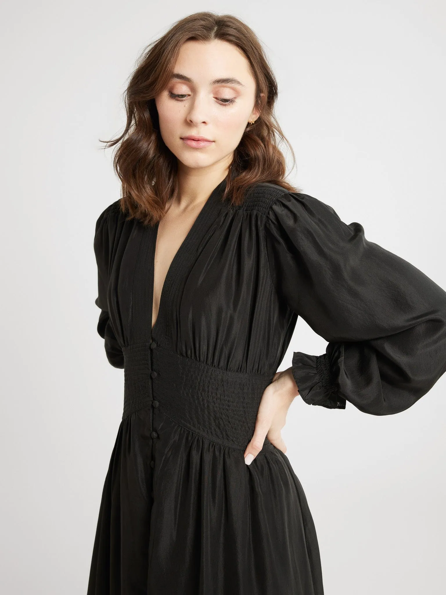 Anya Dress in Black Washed Silk