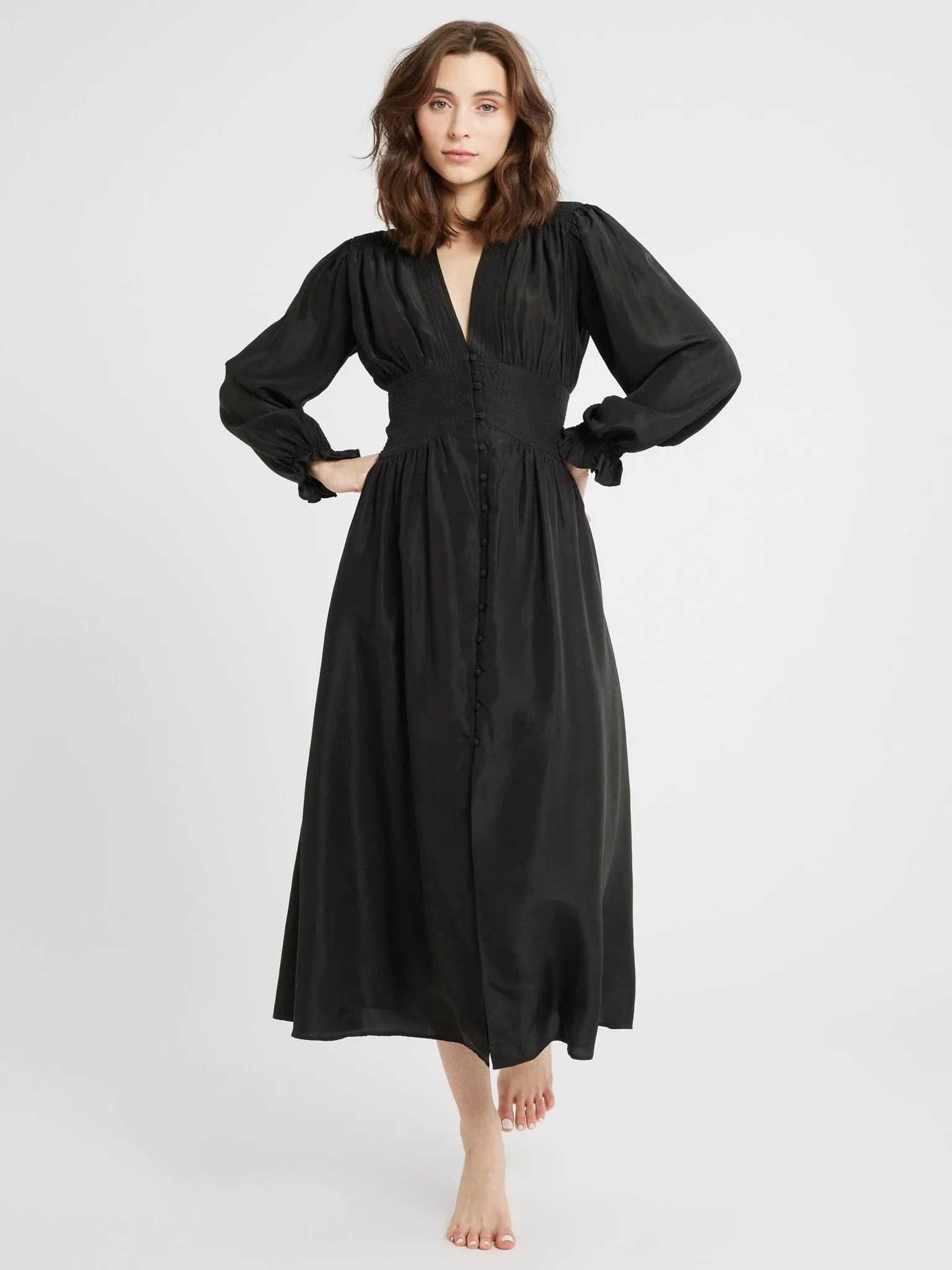 Anya Dress in Black Washed Silk