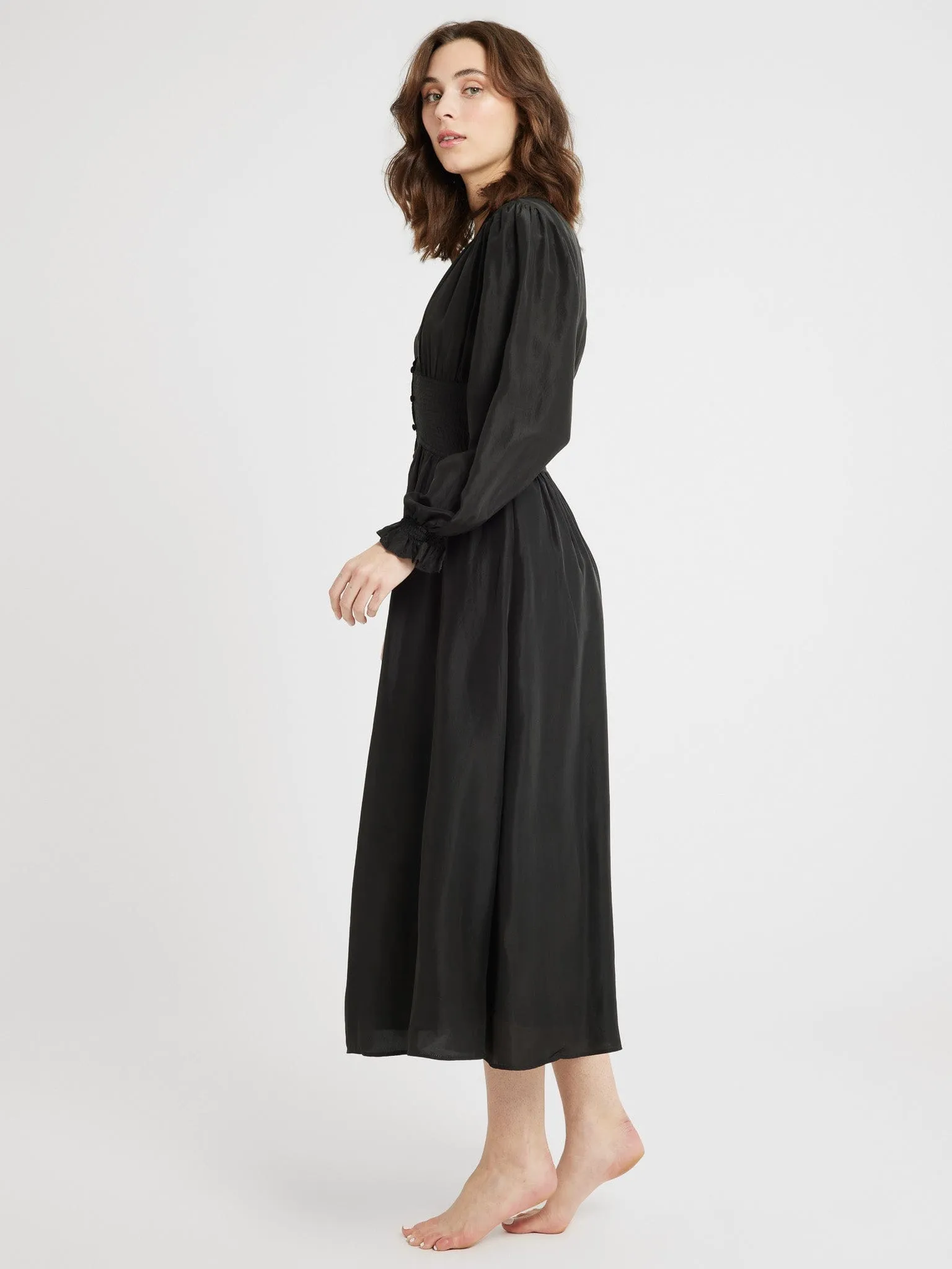 Anya Dress in Black Washed Silk