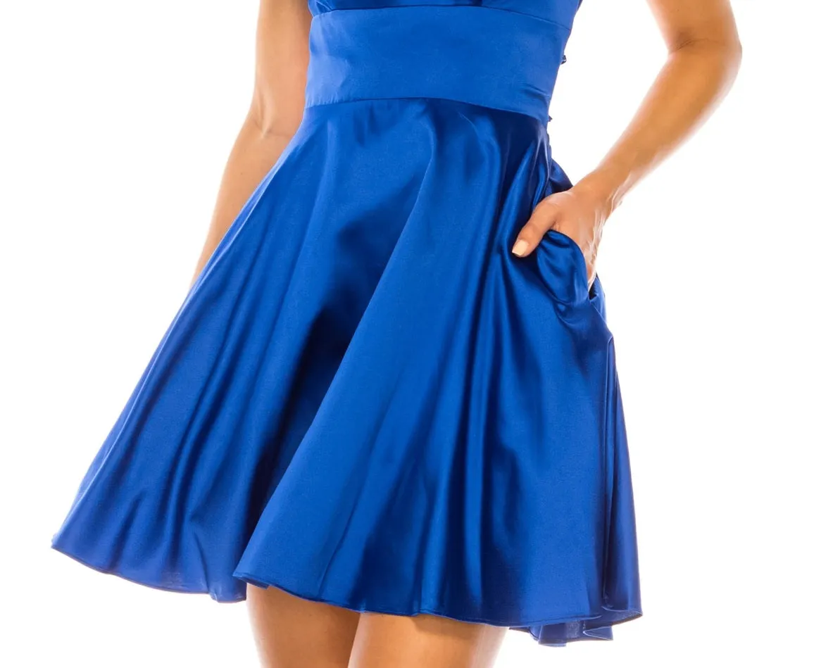 B Darlin Junior's Open Back A Line Dress Blue