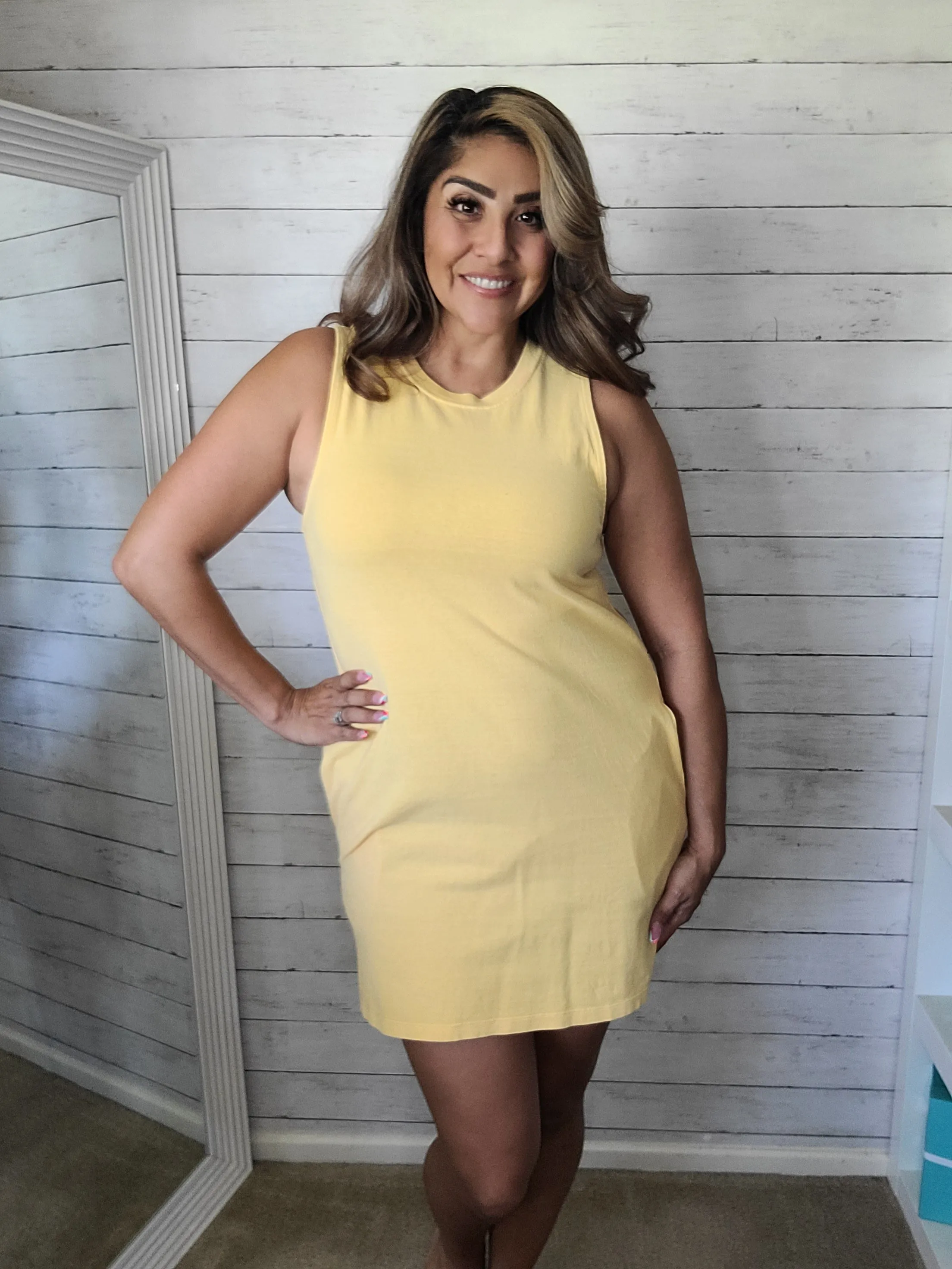 Basic Sleeveless Solid Yellow T-shirt Dress