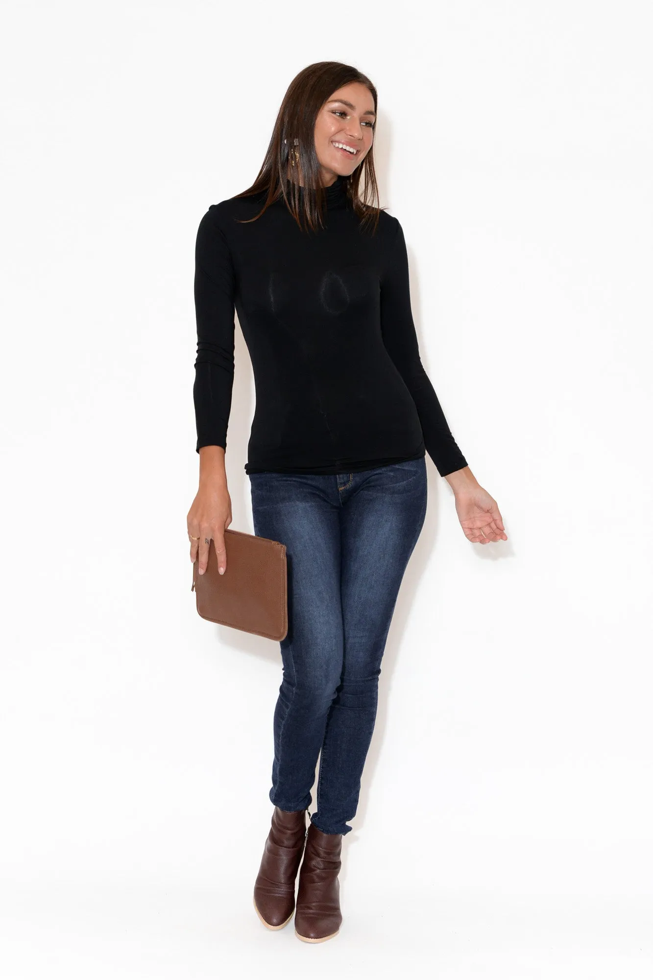 Black Micro Modal Turtleneck Top