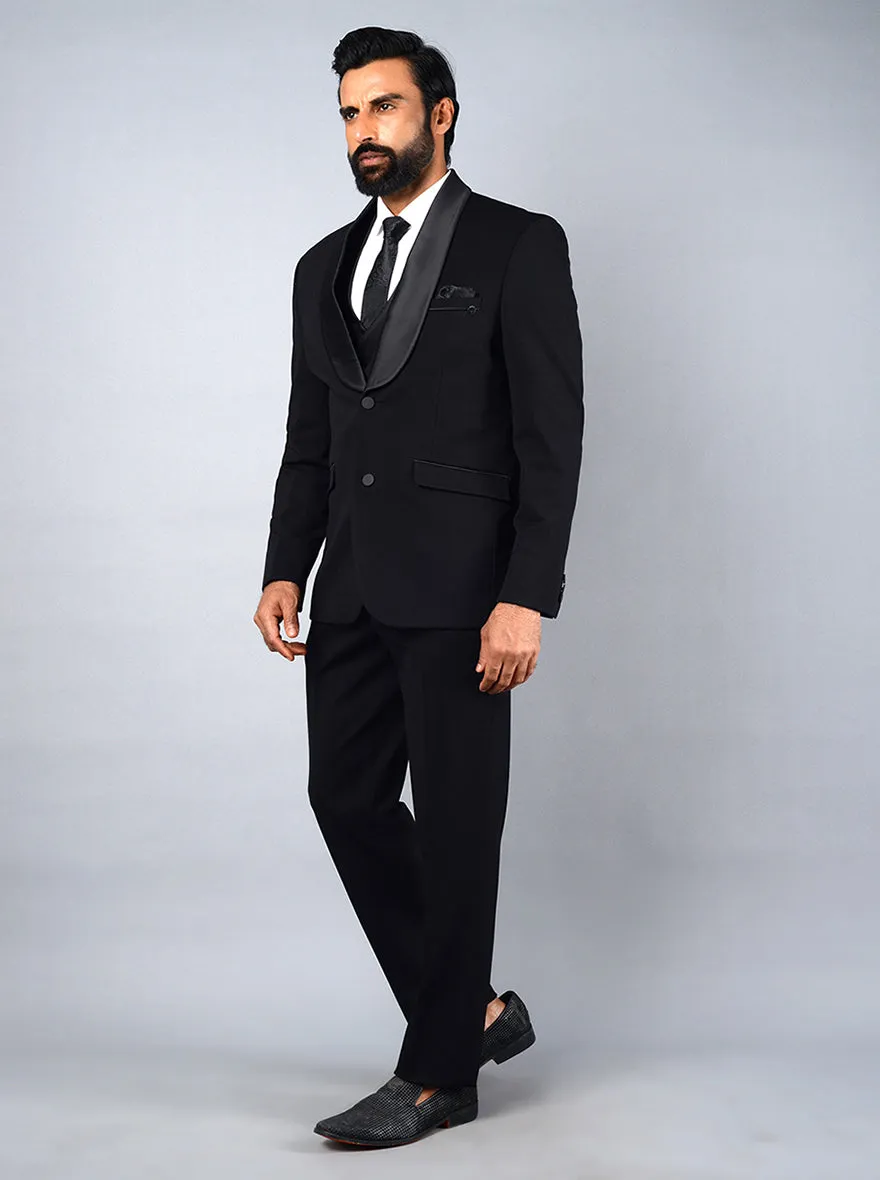 Black Self Textured Regular Fit Suit | JadeBlue