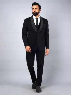 Black Self Textured Regular Fit Suit | JadeBlue