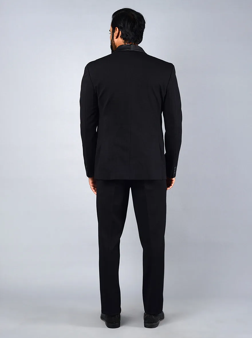 Black Self Textured Regular Fit Suit | JadeBlue