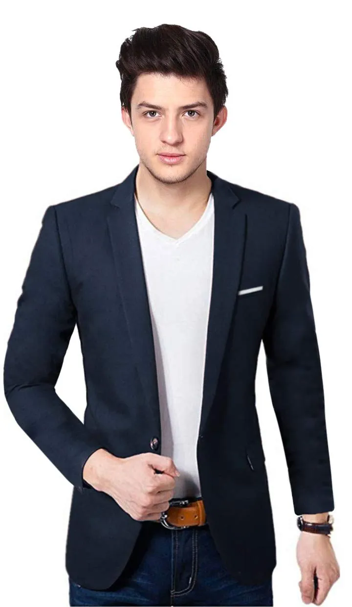 BREGEO Men's Slim Fit Single Breasted Blazer(Navy Blue_38)