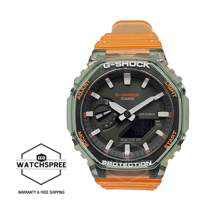 Casio G-Shock Carbon Core Guard Structure HIDDEN COAST Theme Orange Semi Transparent Resin Band Watch GA2100HC-4A GA-2100HC-4A