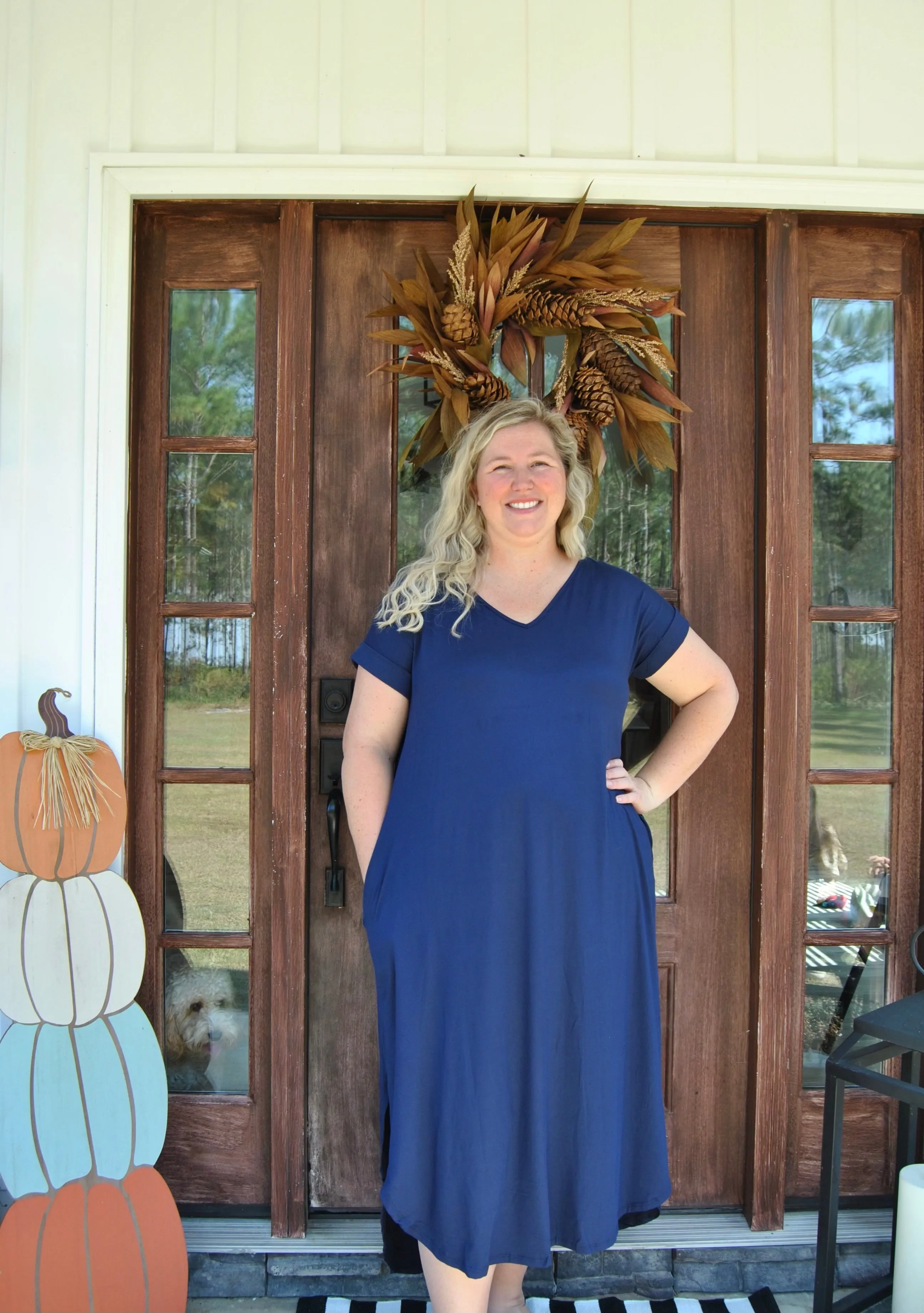 Classic Curvy Midi Dress in Navy