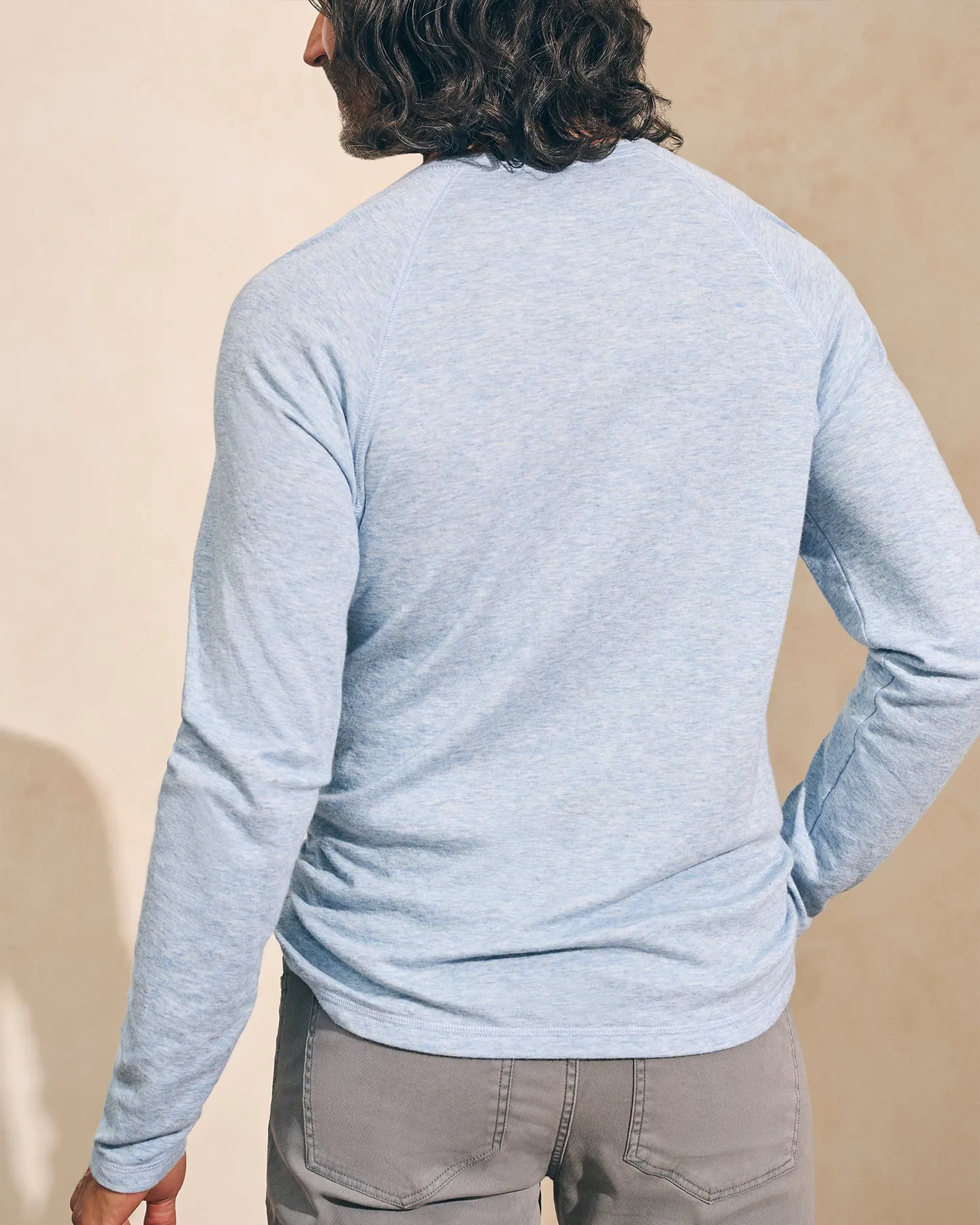 CLOUD LONG SLEEVE HENLEY - LIGHT BLUE HEATHER