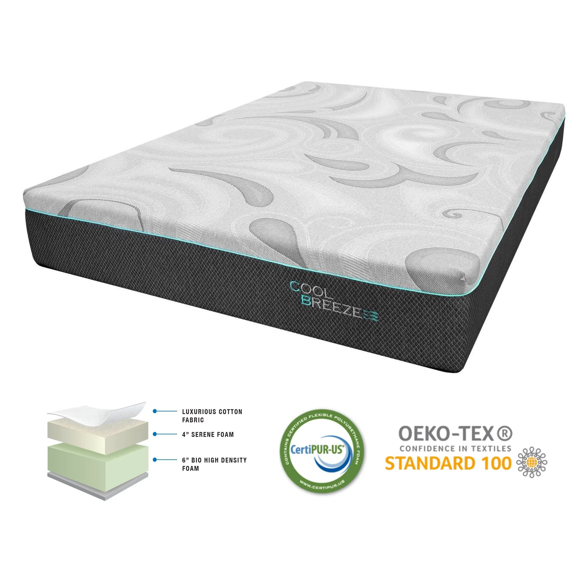 Cool Breeze | 10" Thick | Medium Soft | Gel Memory Foam Mattress