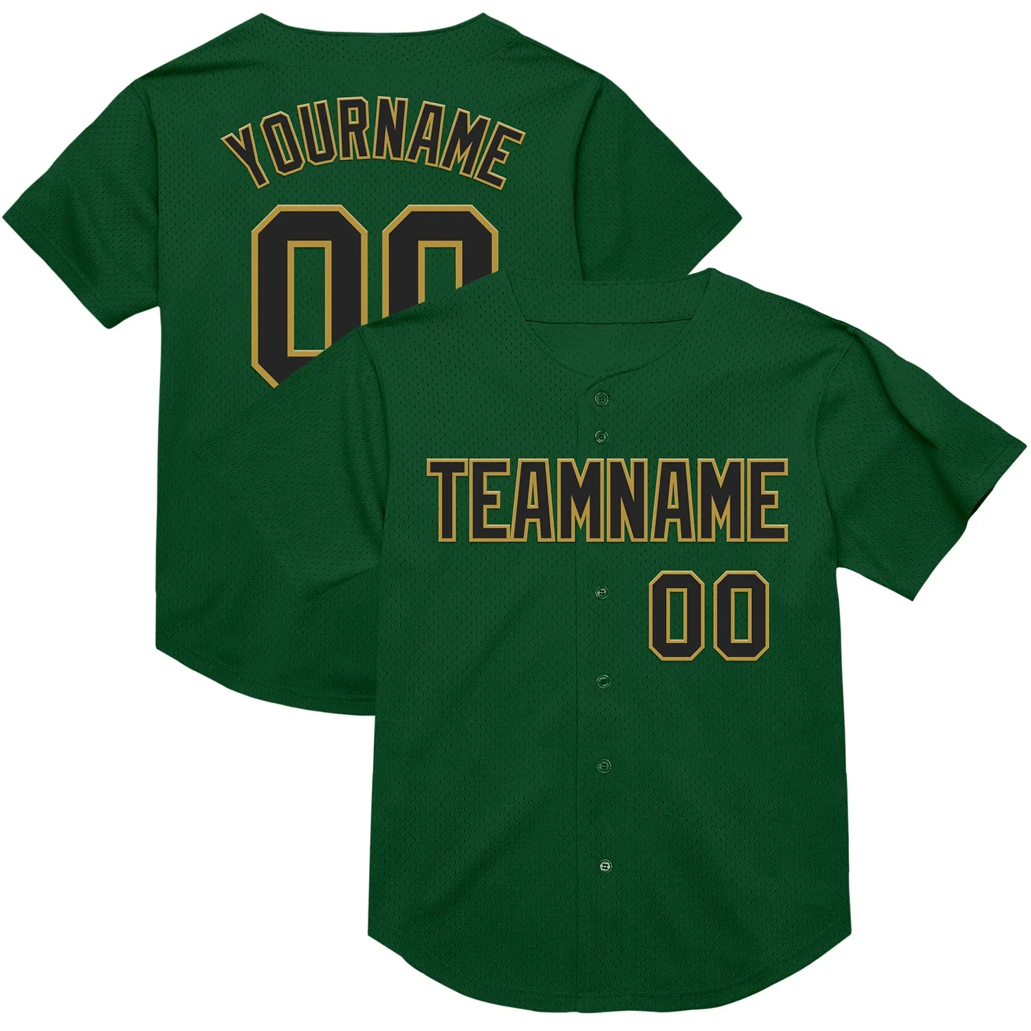 Custom Green Black-Old Gold Mesh Authentic Throwback Baseball Jersey