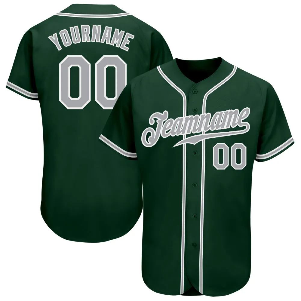 Custom Green Gray-White Authentic Baseball Jersey