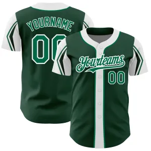 Custom Green Kelly Green-White 3 Colors Arm Shapes Authentic Baseball Jersey