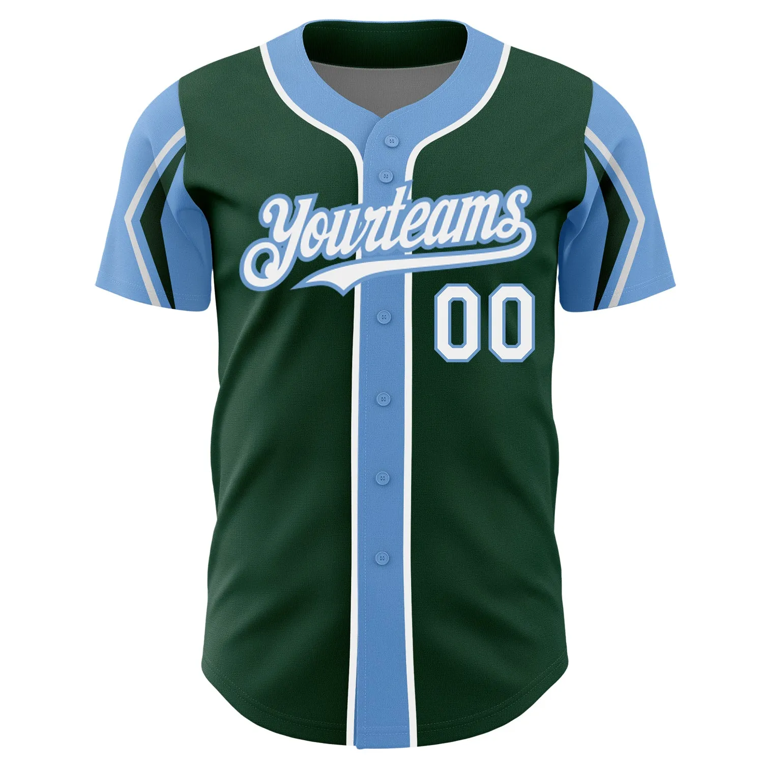 Custom Green White-Light Blue 3 Colors Arm Shapes Authentic Baseball Jersey