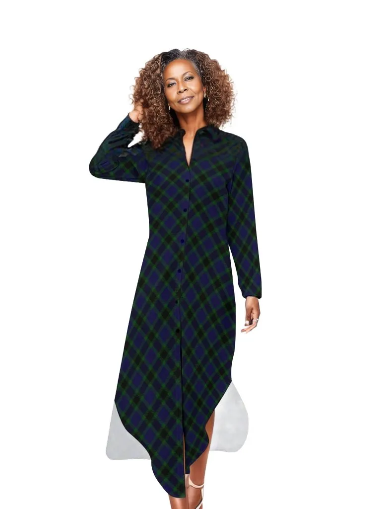 Dark Triad Plaid Button Neck Long Sleeve Shirt Dress - 2 options