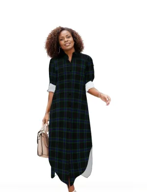 Dark Triad Plaid Button Neck Long Sleeve Shirt Dress - 2 options