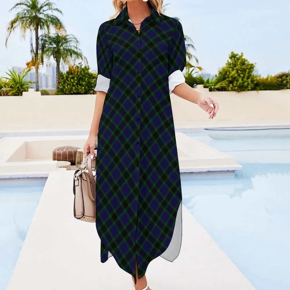 Dark Triad Plaid Button Neck Long Sleeve Shirt Dress - 2 options