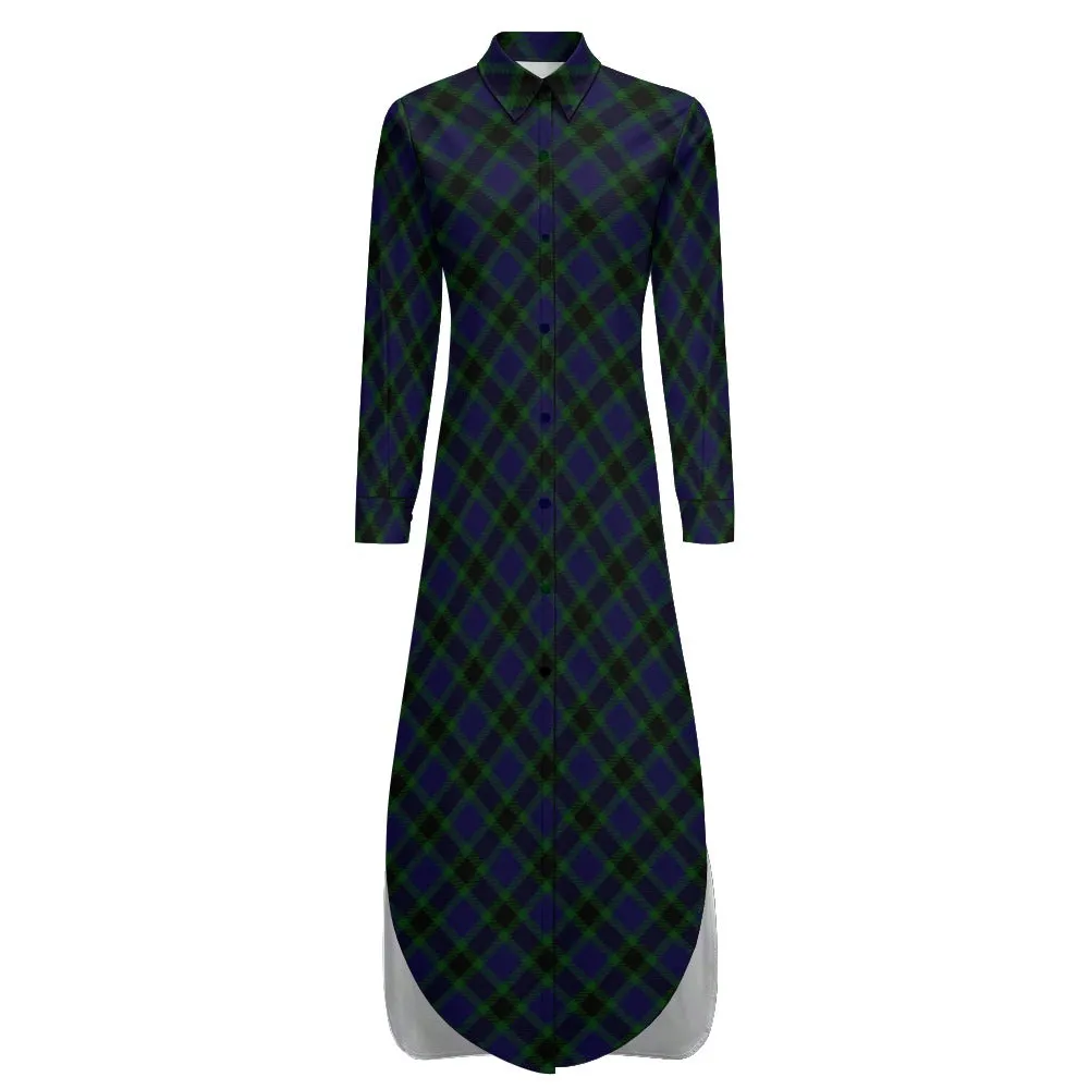 Dark Triad Plaid Button Neck Long Sleeve Shirt Dress - 2 options