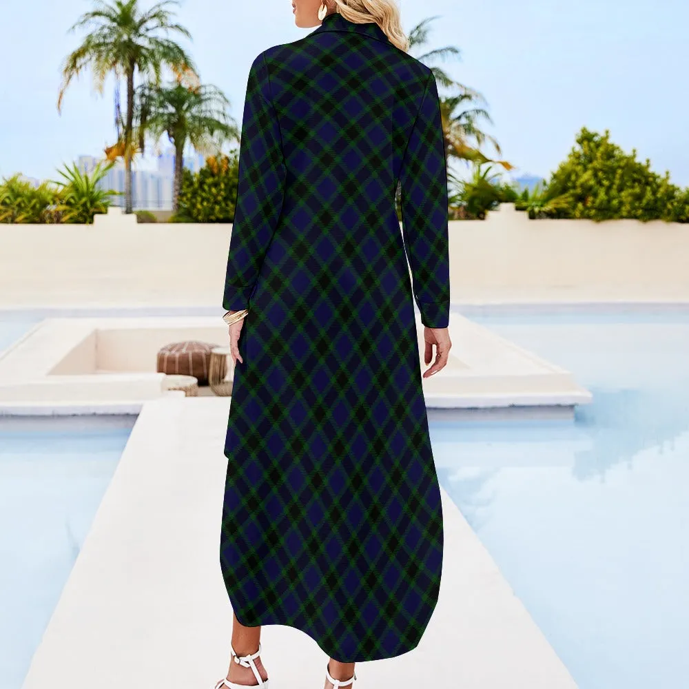 Dark Triad Plaid Button Neck Long Sleeve Shirt Dress - 2 options