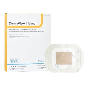 DermaView II Island Transparent Film Wound Dressing, 3.5" x 4"