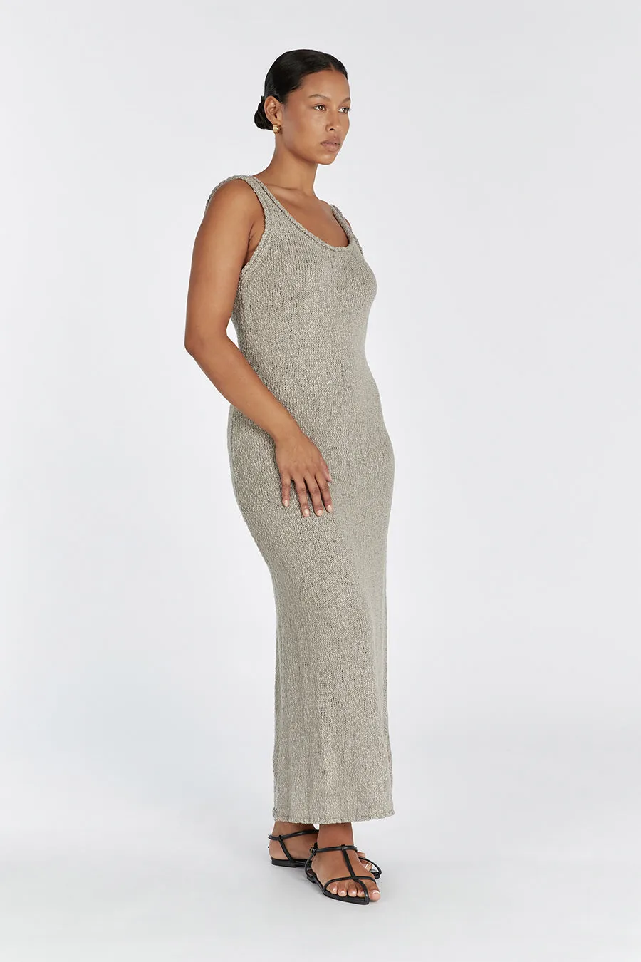 DION TAUPE BOUCLE MAXI DRESS