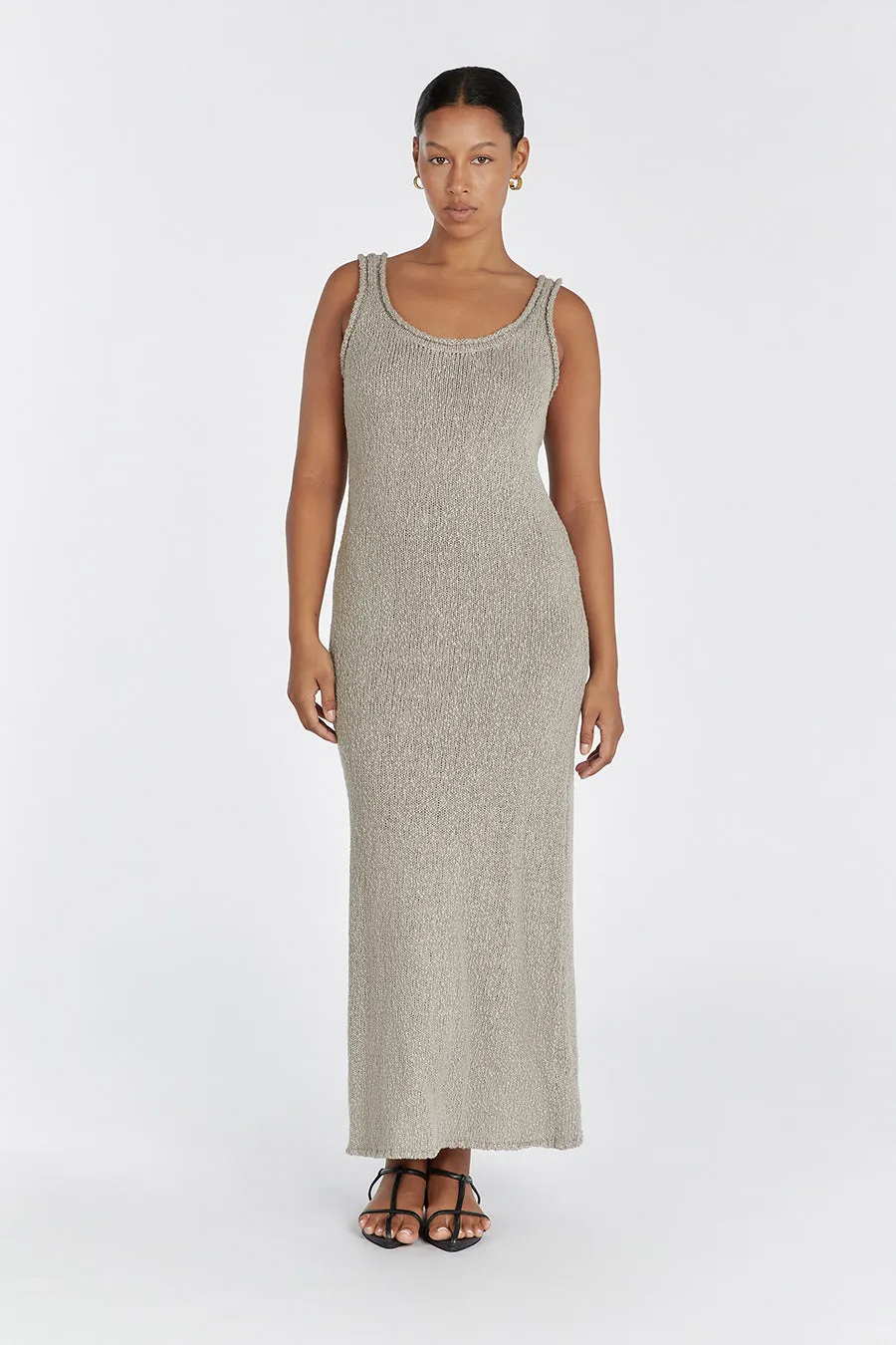 DION TAUPE BOUCLE MAXI DRESS