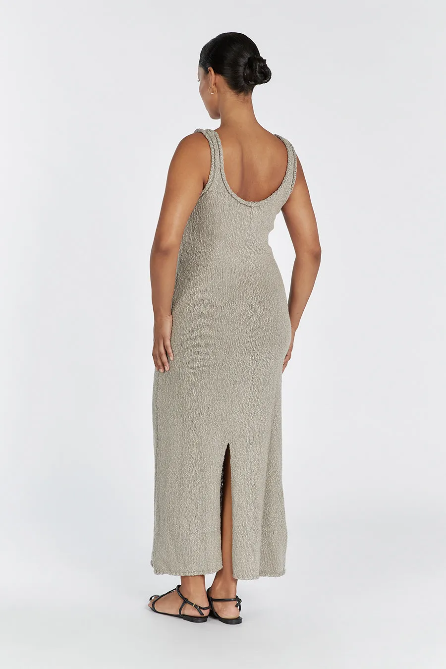 DION TAUPE BOUCLE MAXI DRESS