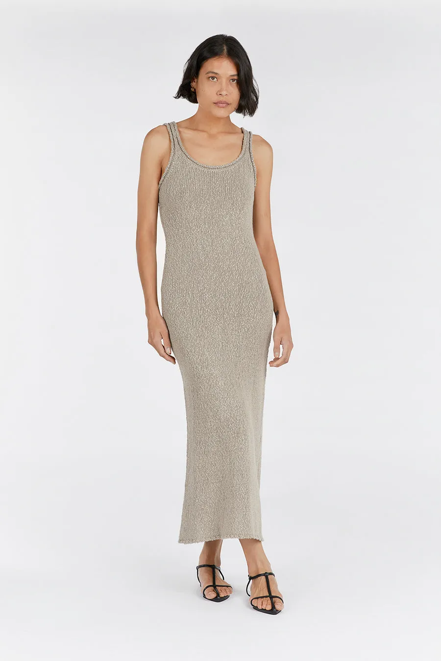 DION TAUPE BOUCLE MAXI DRESS