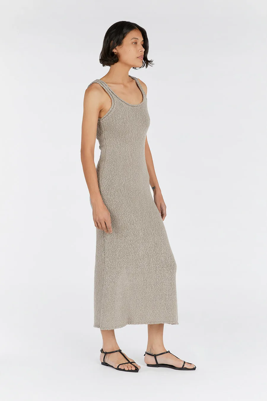 DION TAUPE BOUCLE MAXI DRESS