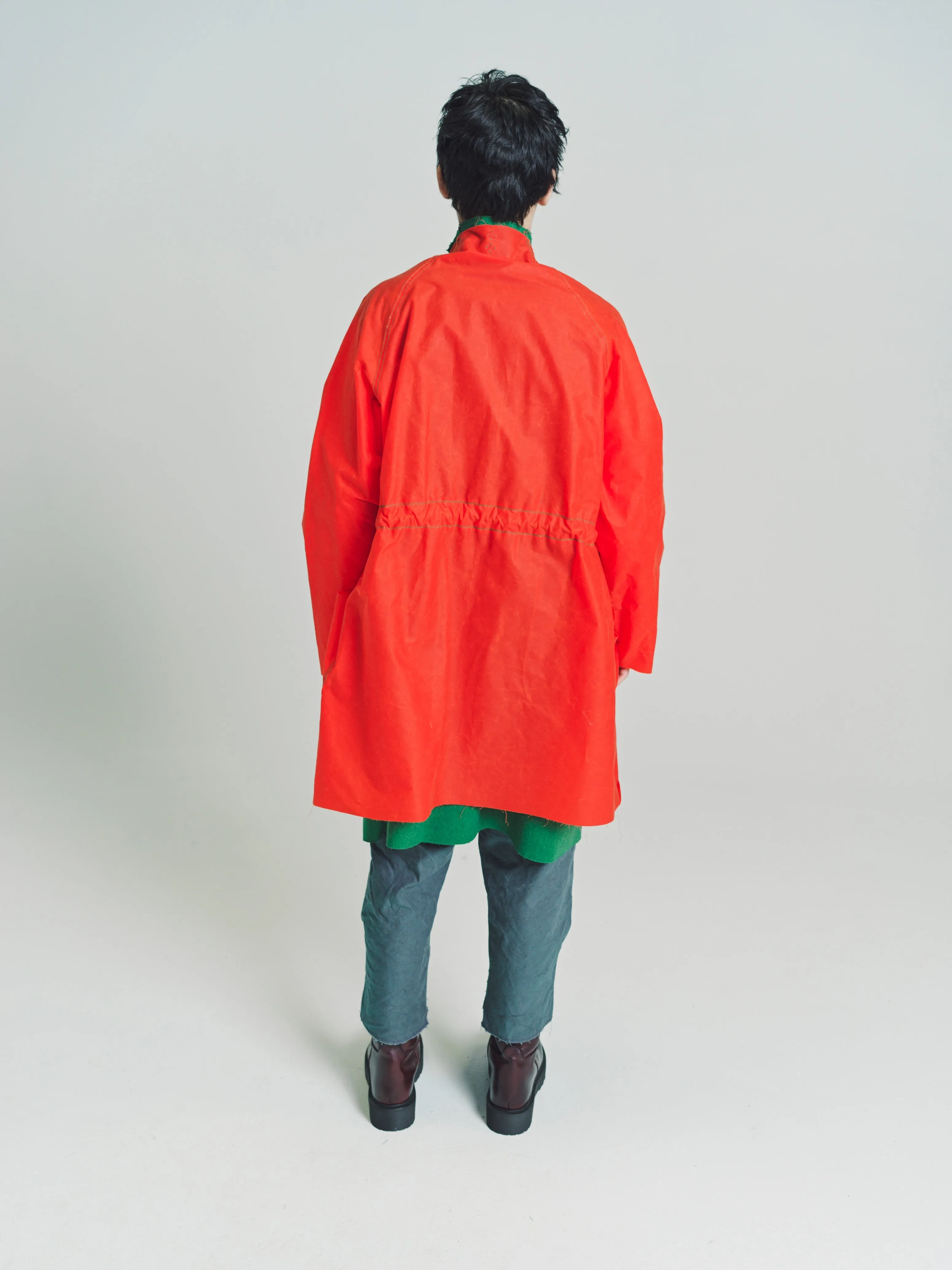 Double Layer Overcoat in Wax Cotton & Double Faced Cashmere