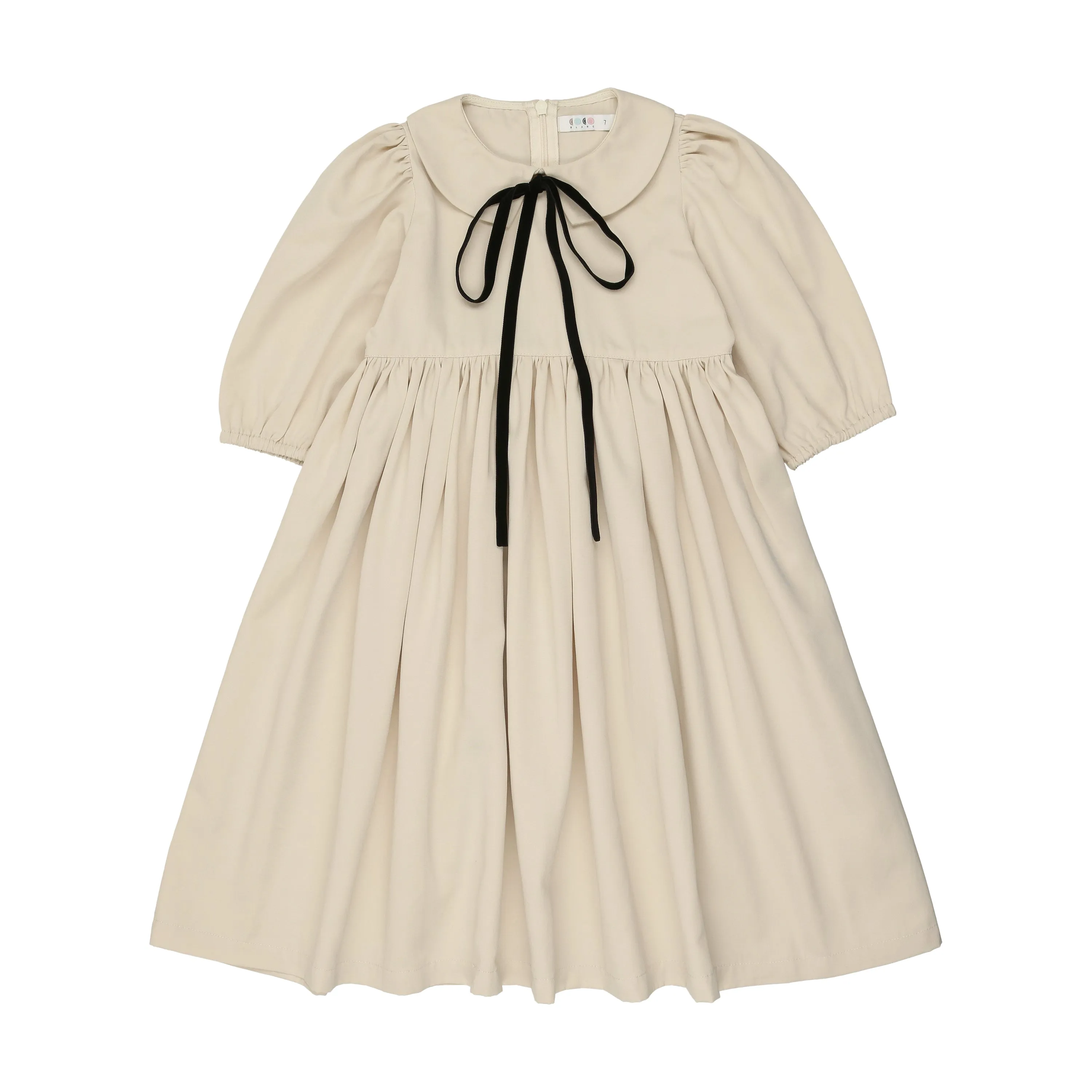 dress s/s structured taffeta with black ribbon - cream