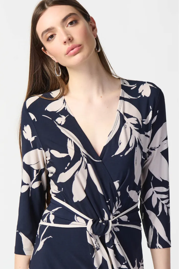 Floral Print Silky Knit Wrap Dress