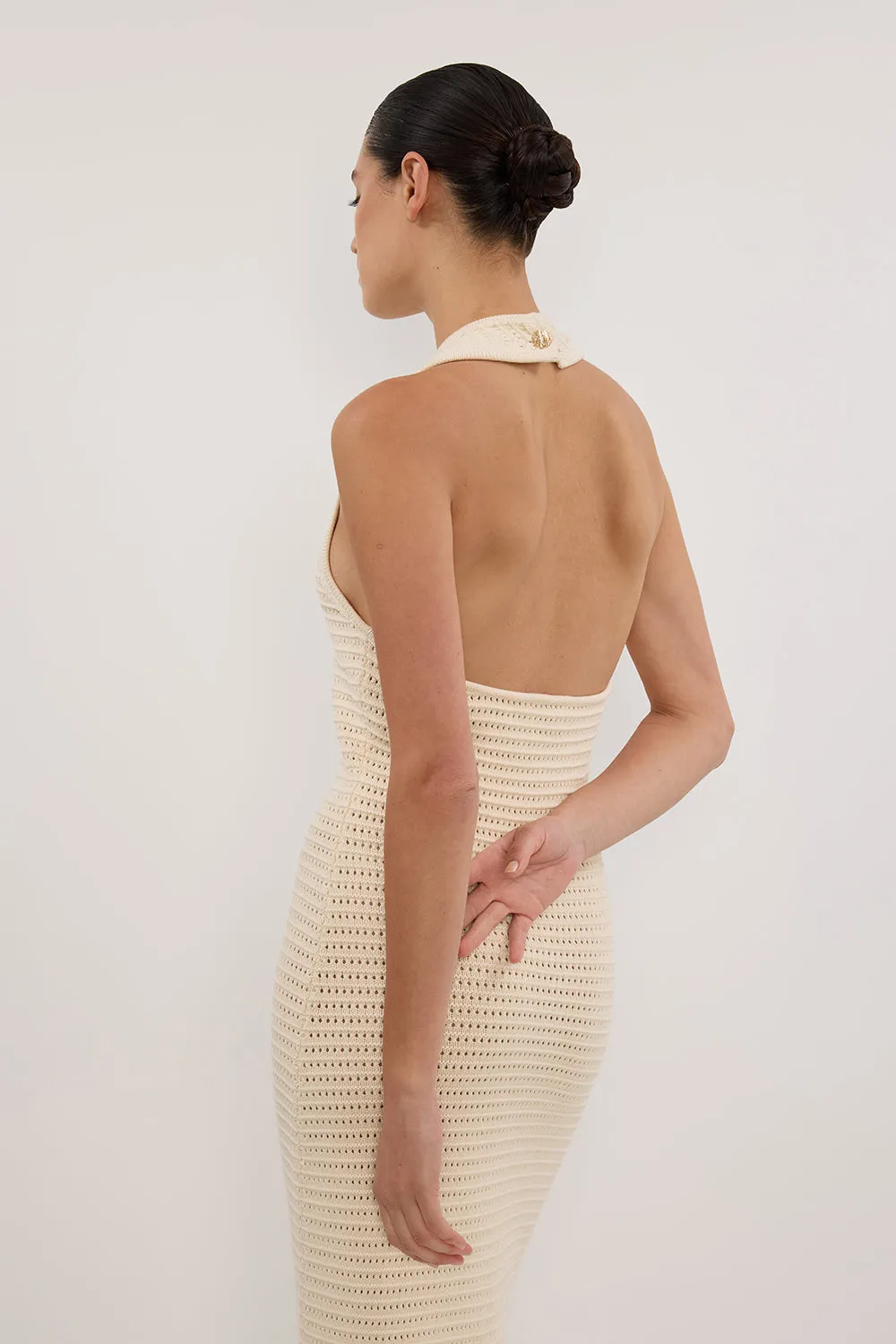 GINA CREAM HALTER CROCHET DRESS - PRE ORDER