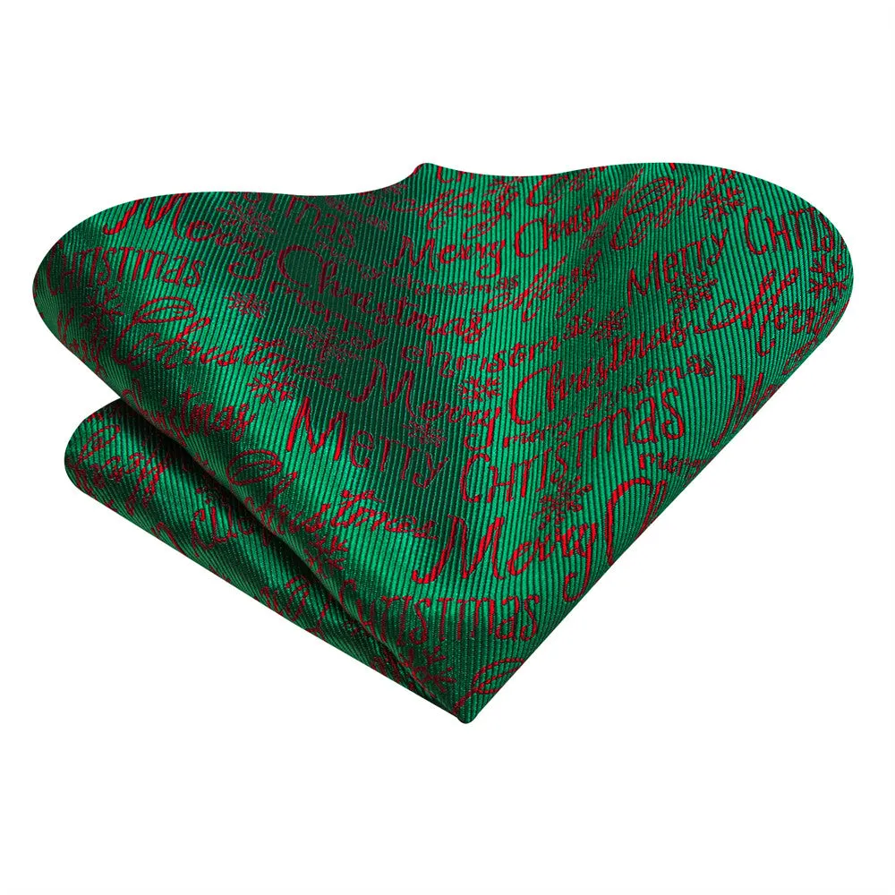 Hi-Tie Green Red Christmas Letters Designer Silk Necktie Set