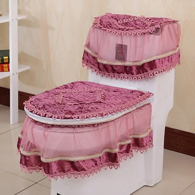 High Grade Lace Three-piece Set Toilet Seat Cover U-shaped Overcoat WC Cover Home Decor Bathroom Toilet Mats closestool merletto