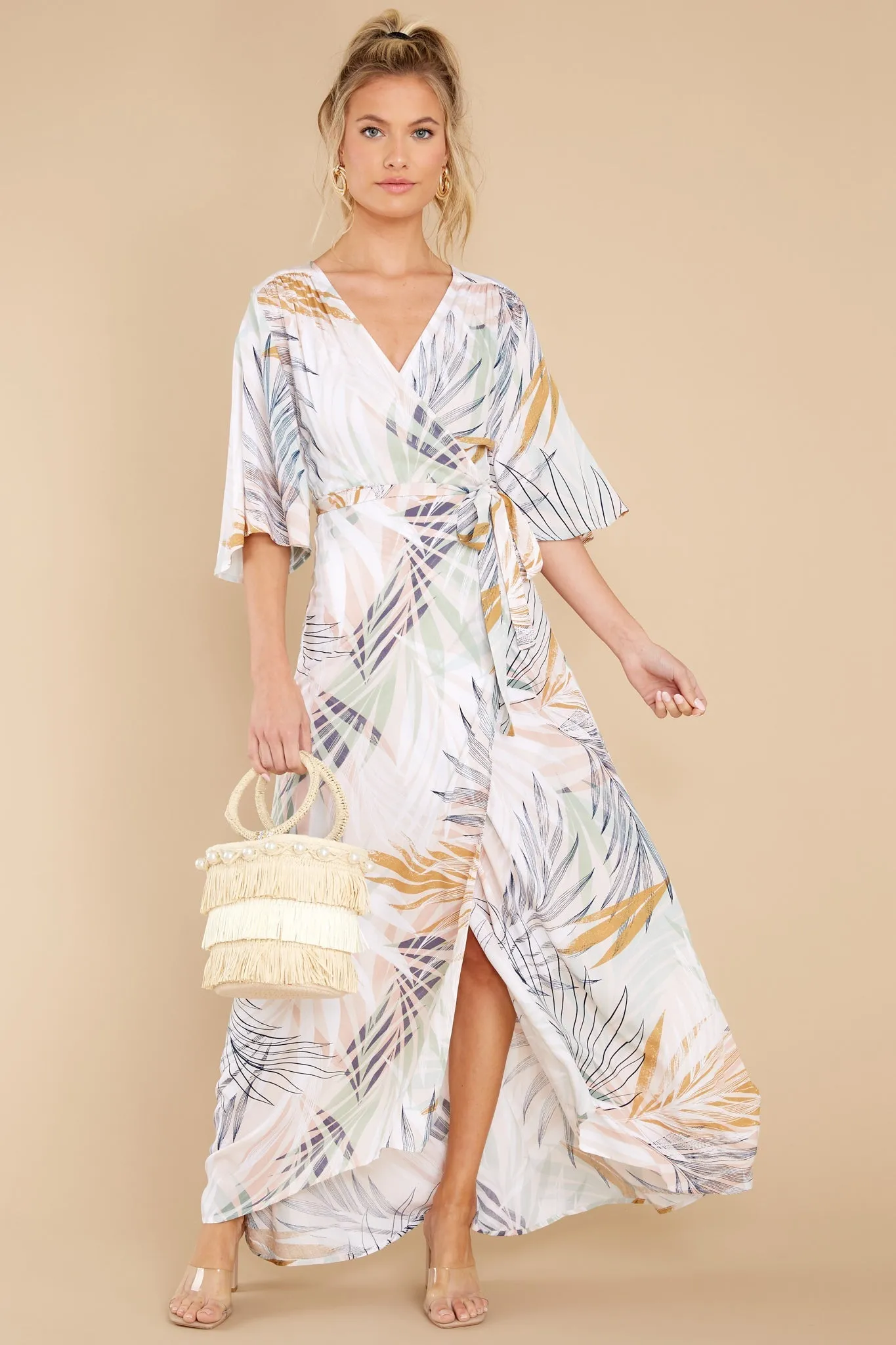 I'm All Yours Beige Palm Beach Wrap Dress