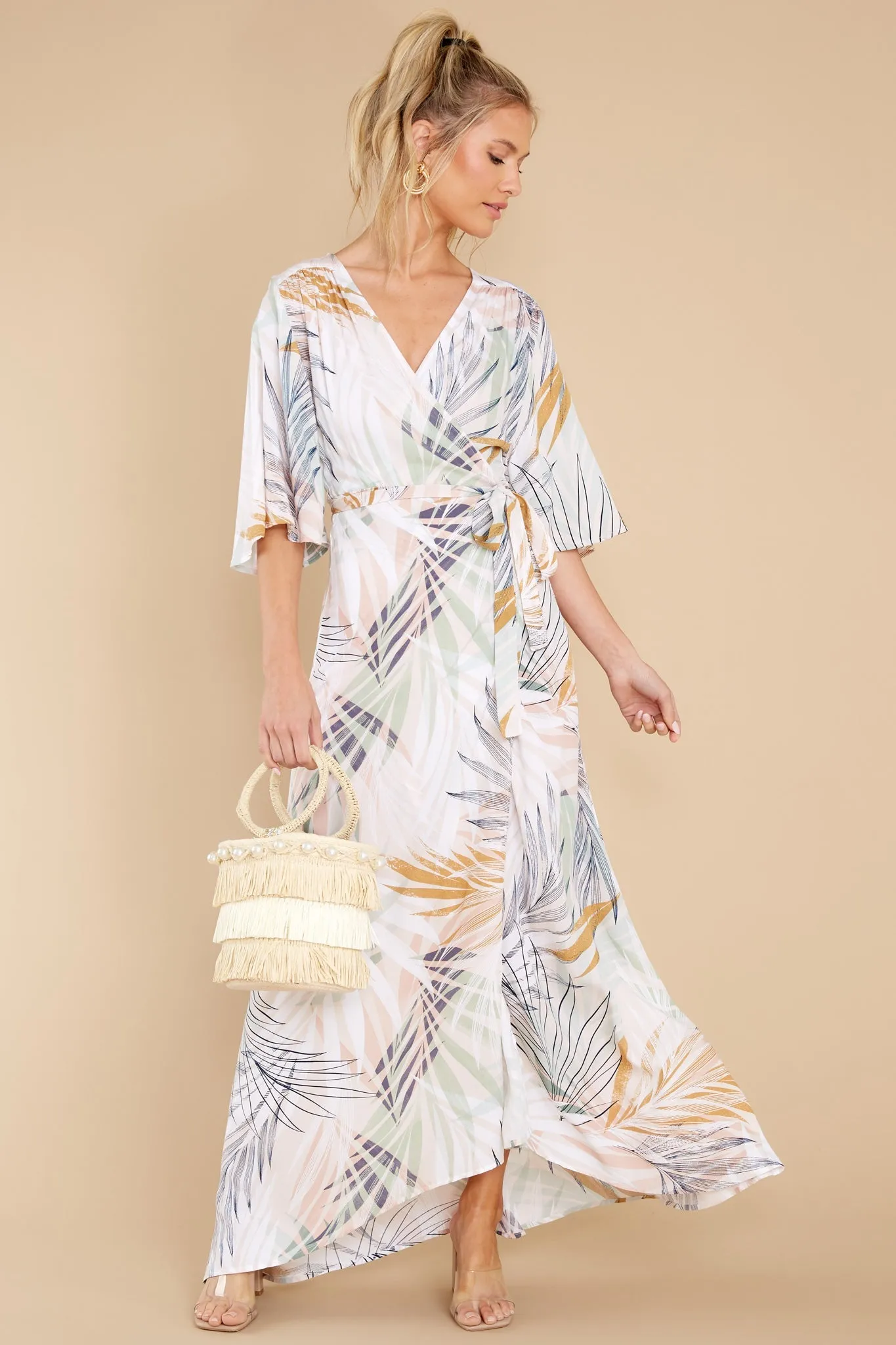 I'm All Yours Beige Palm Beach Wrap Dress