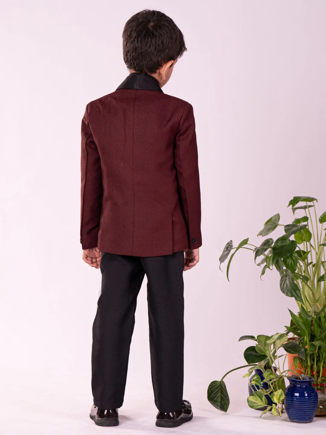 Jashvi Boys' Black And Maroon Shirt Blazer And Pant