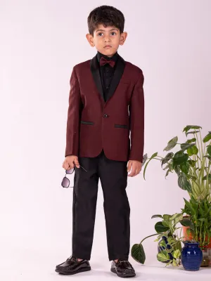 Jashvi Boys' Black And Maroon Shirt Blazer And Pant