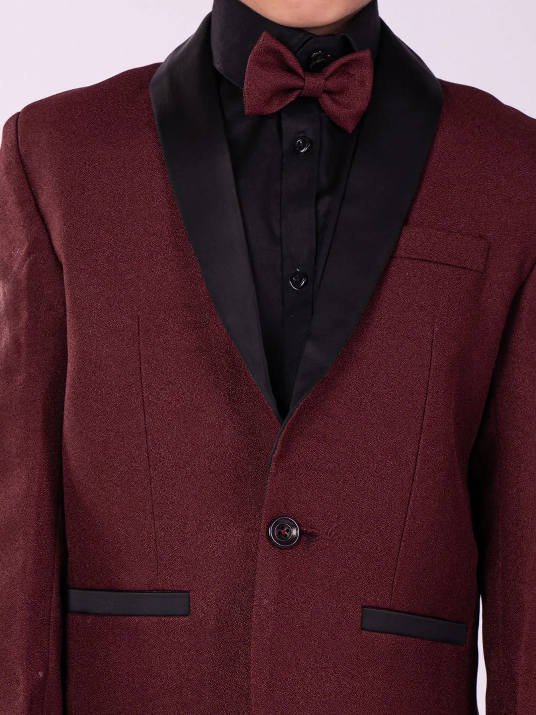 Jashvi Boys' Black And Maroon Shirt Blazer And Pant