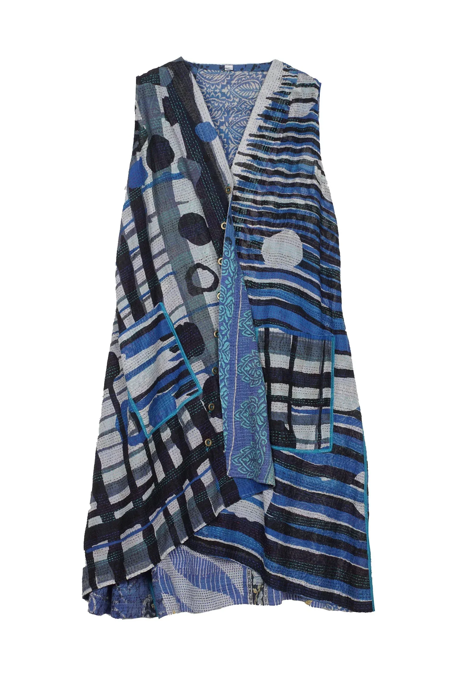 LAKESIDE PRINT KANTHA WRAP DRESS - lp2411-blu -