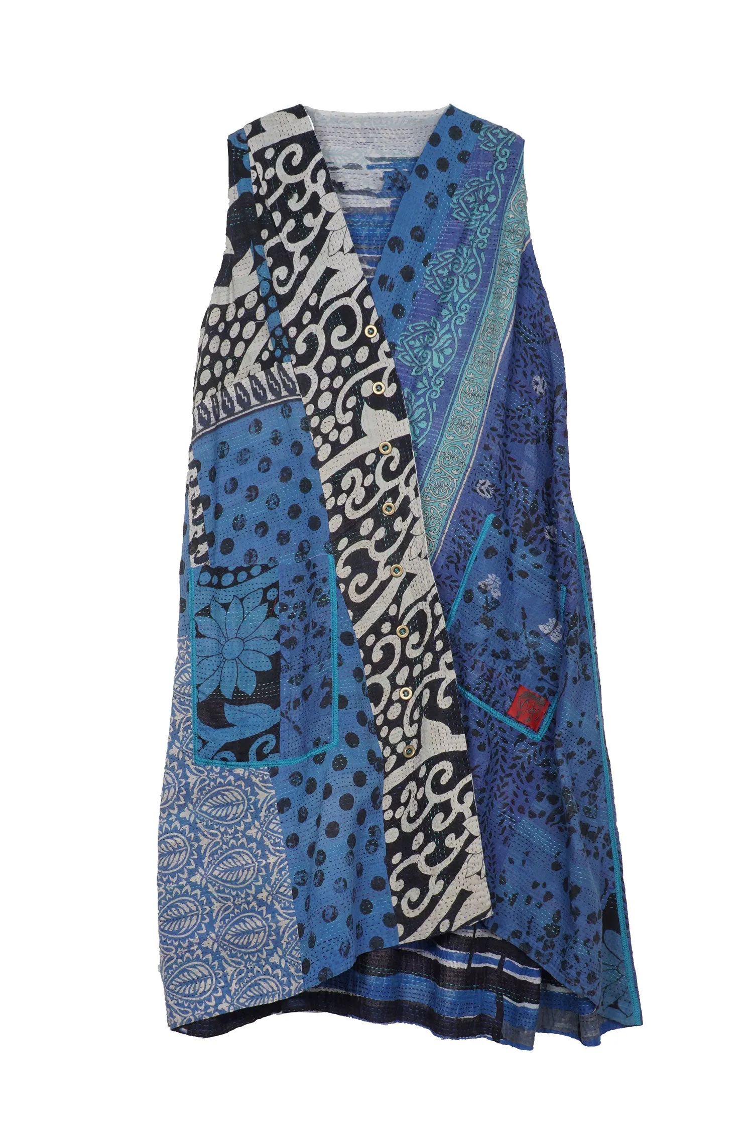 LAKESIDE PRINT KANTHA WRAP DRESS - lp2411-blu -