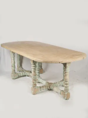 Large Early 20th-Century Oak Dining Table w/ Baluster Legs & mint green patina - 90¼"